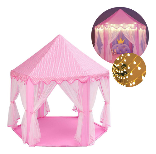 Carpa Gazebo Niñas Interior Exterior Con 2 Luces Guirnalda