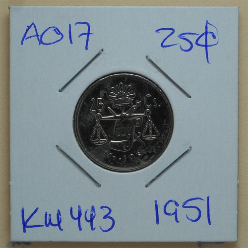 Moneda México 25 Centavos 1951 Plata Ley 0.300 A017
