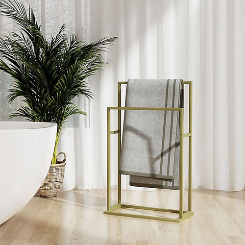Toallero De Baño Piso Niveles Moderno Metal Dorado Mate 90cm