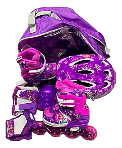 Kit Patines Ajustables Frozen Ni as Proteccion Casco Luces