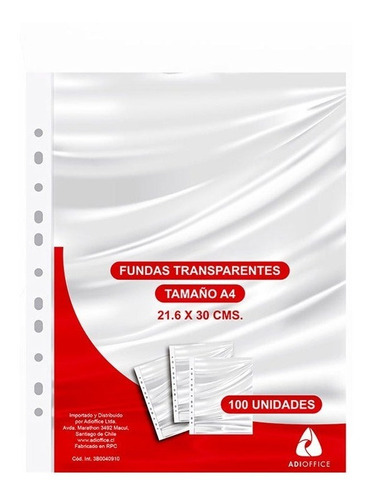 Set 100 Fundas Plásticas Tamaño A4 Transparente