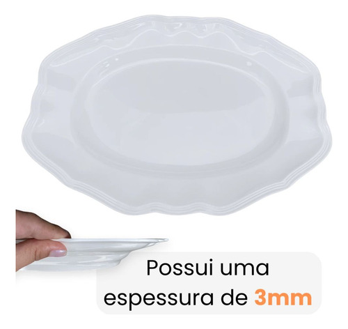 Conjunto 8 Travessas 36cm Retangular Borda Delicada Plástica