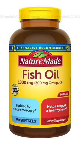 Nature Made Aceite De Pescado 1000 Mg Omega-3 250 Softgels Sabor Sin sabor