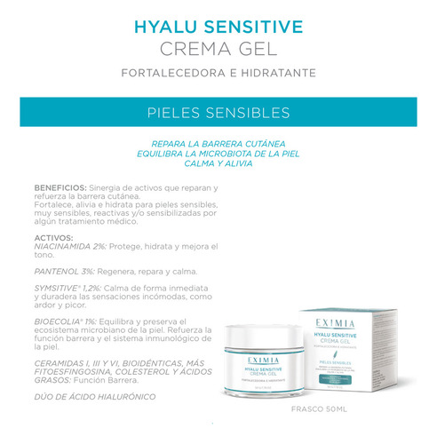 Eximia Hyalu Sensitive Gel Crema Facial Piel Sensible Sensible Día