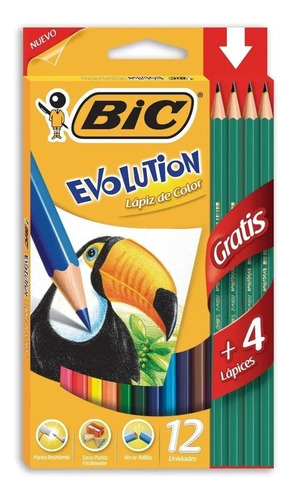 Pinturitas Bic X12 Colores Largos + 4 Lapices Grafito Negro