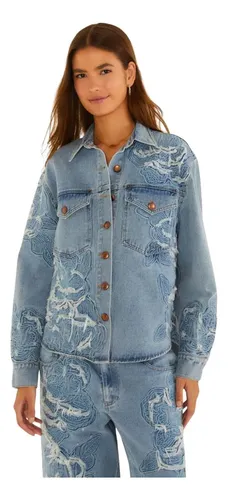 Camisa Jaqueta Jeans Farm Rio Bordado Flor | MercadoLivre