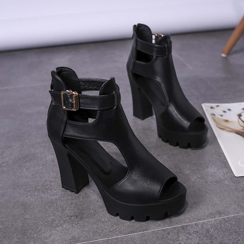 Zapatos De Tacón Alto Grueso Con Punta Abierta For Mujer, C