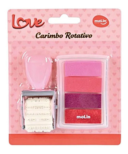 Carimbo Rotativo Love Molin Bl 1 Unidade + Carimbeira Tinta Rosa Exterior Rosa