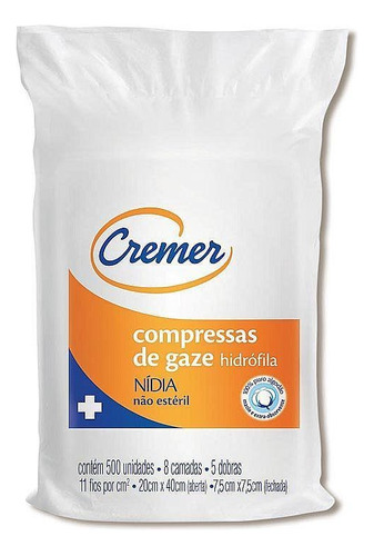 Cremer gaze 7,5 X 7,5cm 11f compressa de nidia C/500 