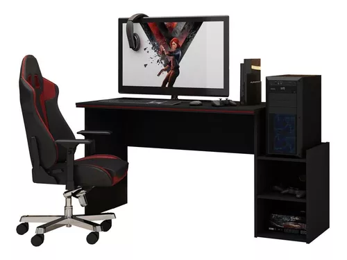 Mesa Escrivaninha Gamer Preta Com Vermelho Para Jogos Online - E