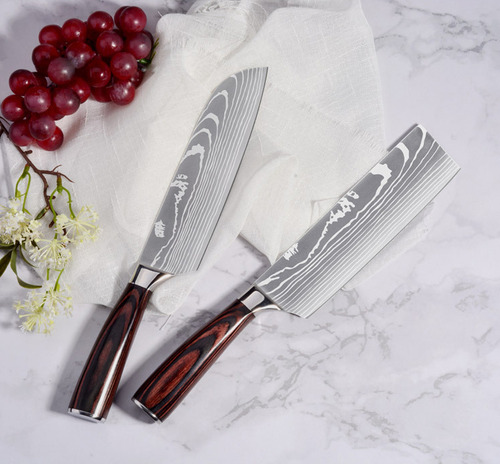 Cuchillo Acero Inoxidable Diseño Damasco 30cm Color Plateado