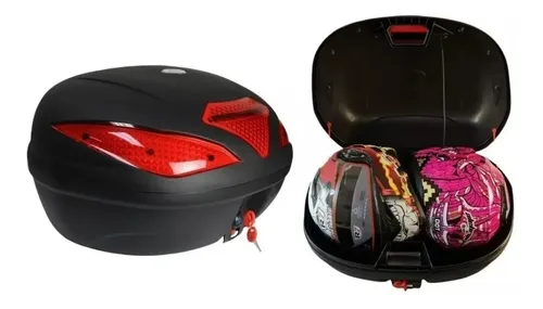 Caja Para 2 Cascos Trasera Baul Moto Luz Led 43l Roda Negra