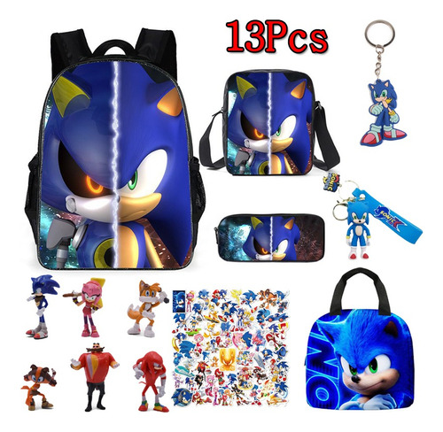 Mochila De Escuela Primaria Sonic, Lonchera Y Figura De Nudi