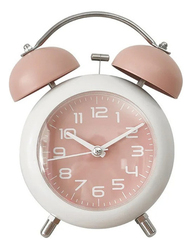 Reloj Despertador Modelo Campana Con Luz Silencioso Rosado 