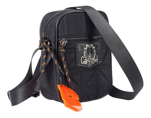 Bolsa Shoulder Bag Garfield Nylon Crinkle E Matelasse Preto Desenho do tecido Liso