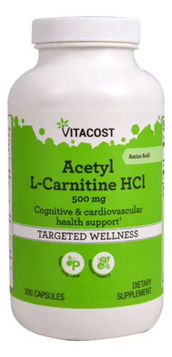Acetil L Carnitina Hcl 500mg 300 Cápsulas Vitacost Importado Neutro