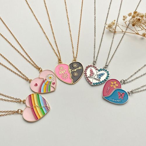 Collar A Juego Para 2 Mejores Amigos Corazón Arcoíris Y Marg
