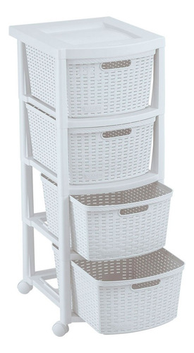 Cajonero 4g Apariencia Rattan Rimax 9837 -blanco