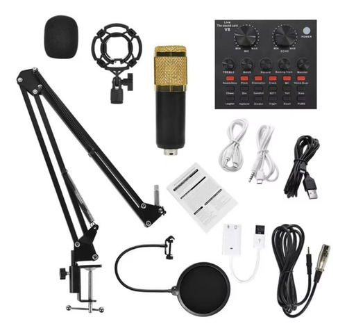 Kit Interface Mesa V8 + Microfone Bm800 Braço Articulado Cor Preto