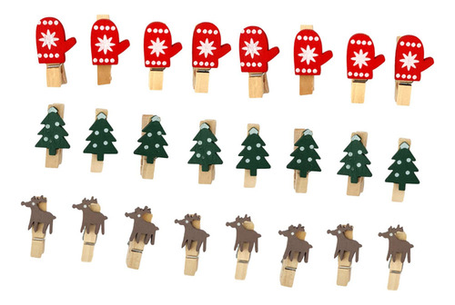 Ml 24x Clips De Madera Navideños, Soporte Para Fotos De