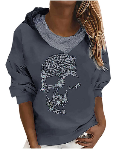 Kinrui Reinstone Sudadera Capucha Calavera Para Mujer Jersey