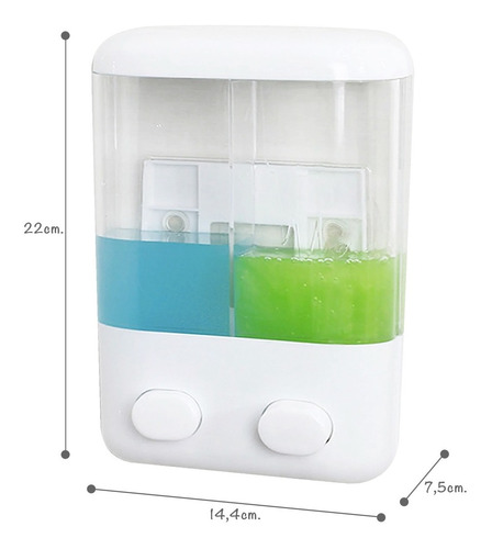 Imagen 2 de 10 de Dispenser Doble Jabon Liquido Gel Shampoo Crema 2 X 500ml.