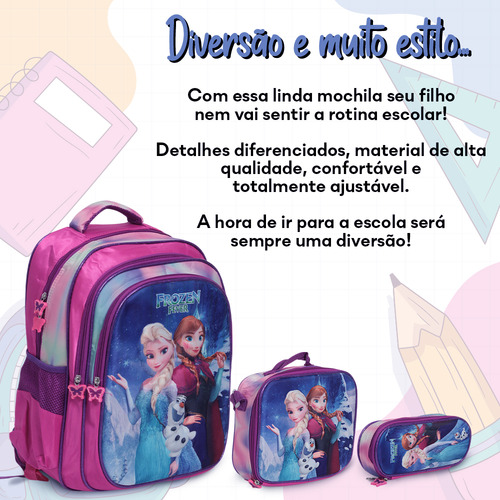 Kit Mochila Infantil De Costas 3d Frozen Desenho Criança