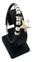 Comprar Pulsera Con Cuero Y Dije Modelo Estrella En Plata Ley 950