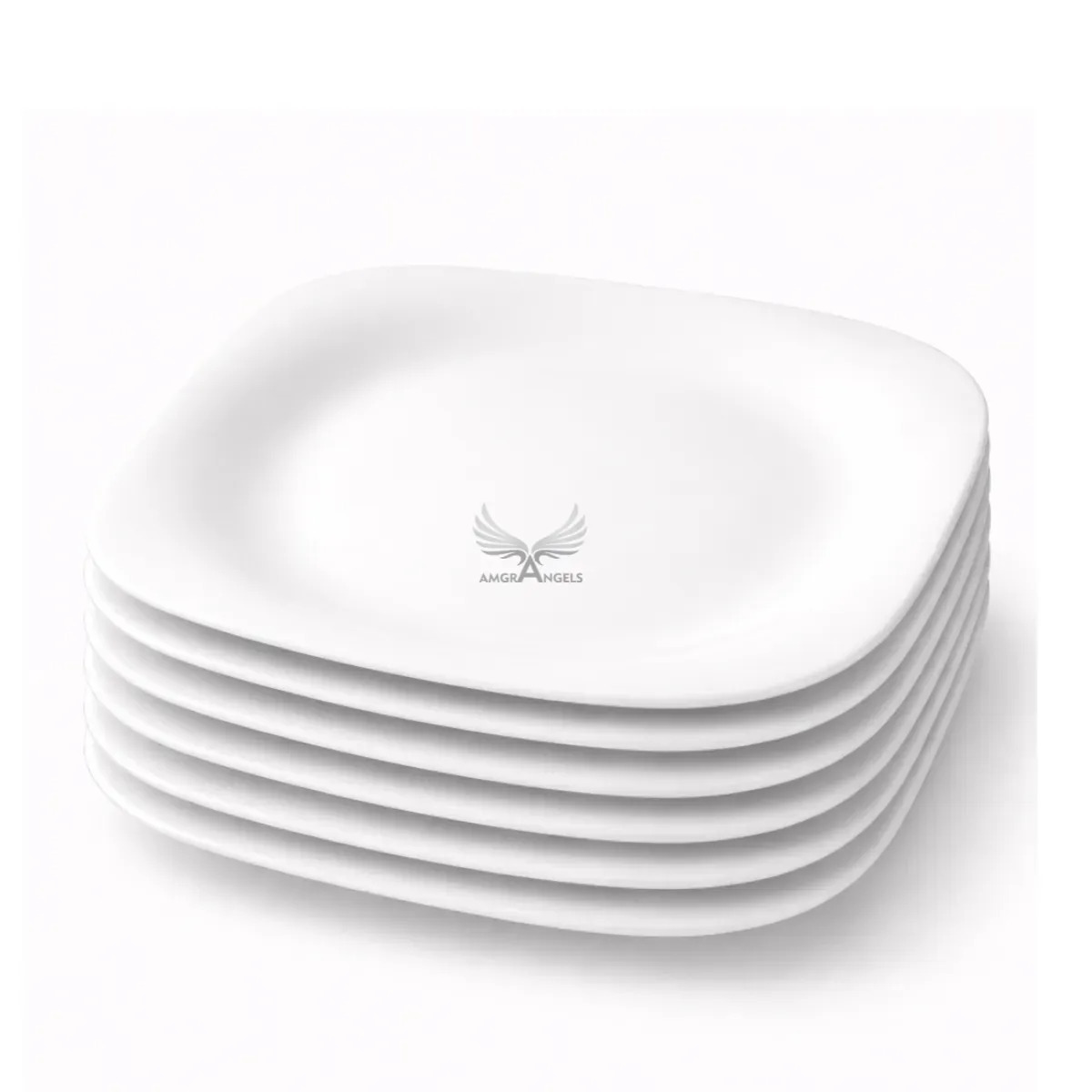 Kit 6 Pratos Quadrado Raso Branco Grande Premium Para Restaurante Mesa Posta Jantar 28cm Porcelana Opaline Amgrangels