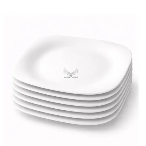 Kit 6 Pratos Quadrado Raso Branco Grande Premium Para Restaurante Mesa Posta Jantar 28cm Porcelana Opaline Amgrangels