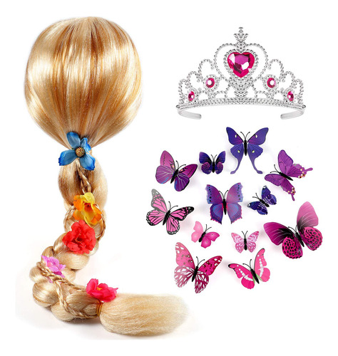 Pelucas Princesa Rapunzel Y Accesorios Para Niñas