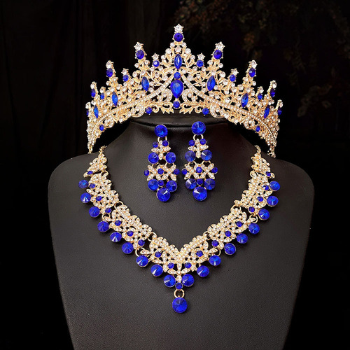 Tocado Novia Tiara Corona Mujer Xv Años Collar Y Aretes 3pcs