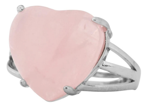 Anillo Corazón Cuarzo Rosa Ajustable Amuletos Suerte