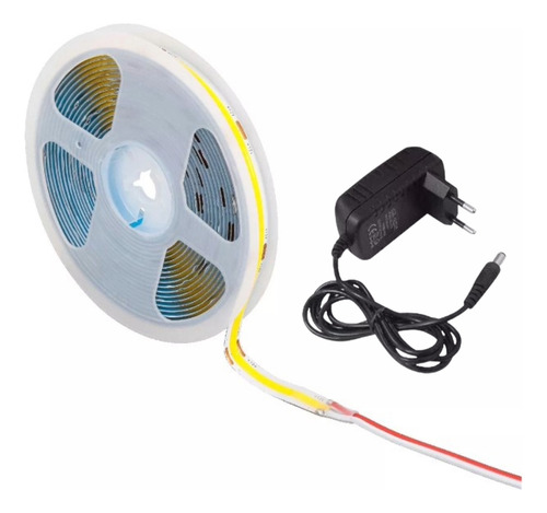 Fita Led Cob 5 Metros Branco Quente Com Fonte Alto Brilho