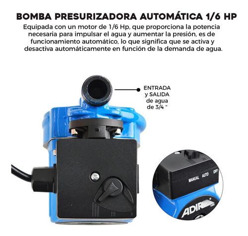 Bomba Presurizadora Automática 1/6 Hp 140 W Adir 1503 127v