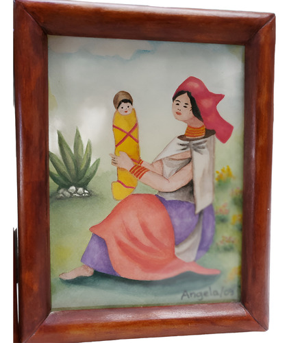 Acuarela Ecuador: Madre Campesina Con Niño
