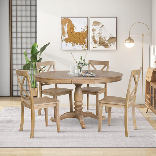 Voohek Juego De Comedor Para 4 Con Mesa Redonda Extensible