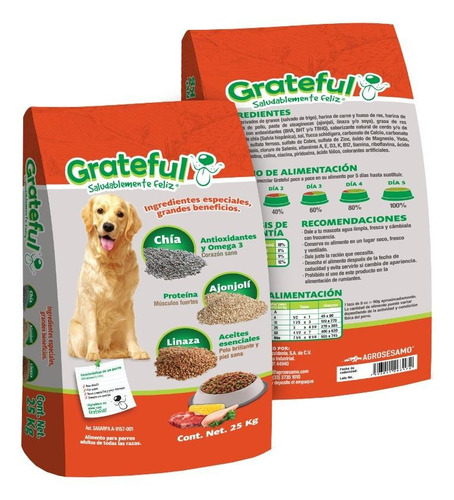 Imagen 1 de 1 de Alimento Grateful para perro adulto sabor mix en bolsa de 25kg