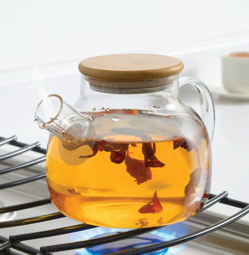 Tetera De Vidrio Resistente, Té Vitrolux Bambú Transparente