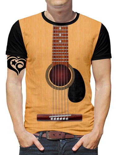 Camiseta Violão Plus Size Masculina Guitarra Musica