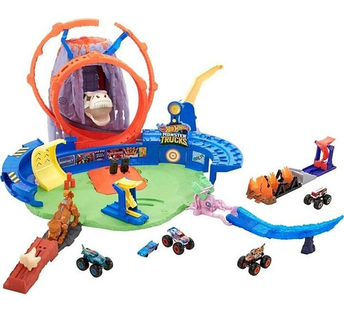  Hot Wheels Monster Trucks T-rex Volcano Arena Playset 