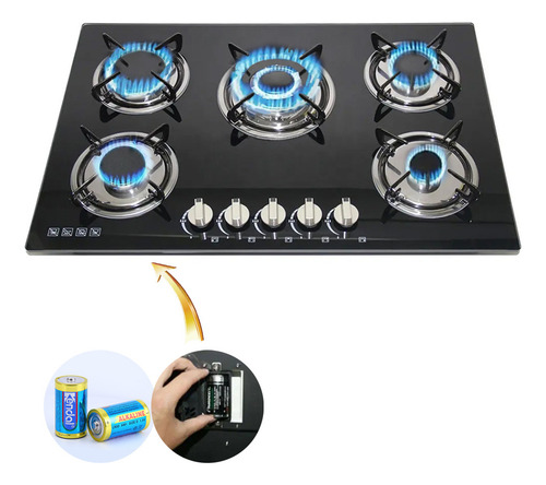 5 Quemadores Cristal Templado Mesa Parrilla Empotrable A Gas Color Negro