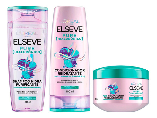 Kit Elseve Pure Hialurônico Loréal Sh E Cond 400ml + Máscara