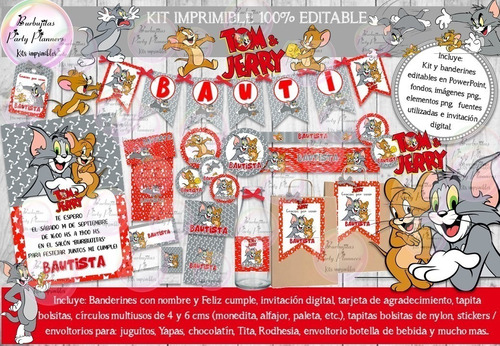 Kit Imprimible Candy Bar Tom Y Jerry Editable 100%