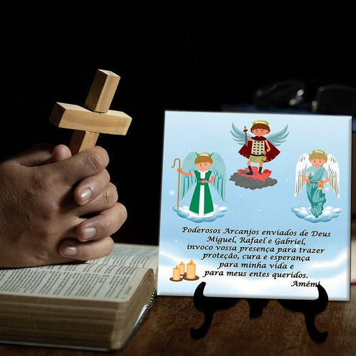 Azulejo Personalizado Oração 3 Arcanjos - Decoração