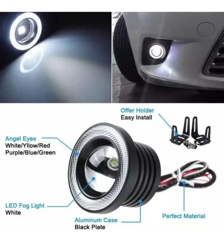 Imagen 5 de 10 de Par Focos Neblineros Led Ojos De Ángel 89mm Blanco + Blanco