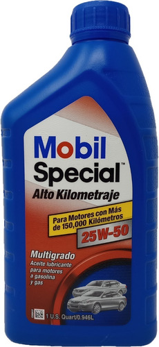 Aceite Mobil Alto Kilometraje 25w50 - 1/4 Galón