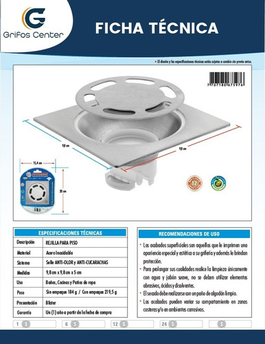 Imagen 2 de 3 de Rejilla De Piso Antiolor-anticucarachas Acero Inoxidable