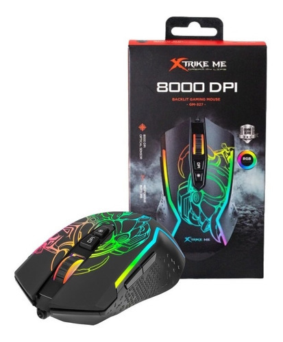 Mouse Gamer Xtrike Me Gm-327 8000 Dpi Rgb 7 Botones Color Negro