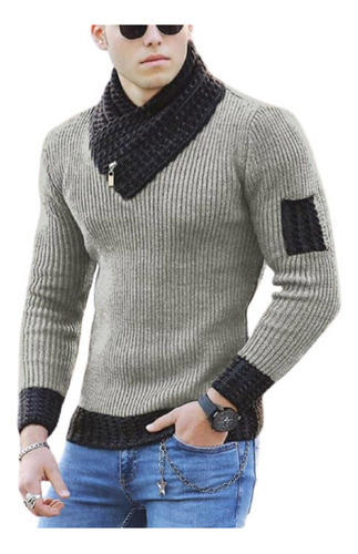 Suéter Con Cuello De Bufanda Para Hombre, Ajustado, Casual,